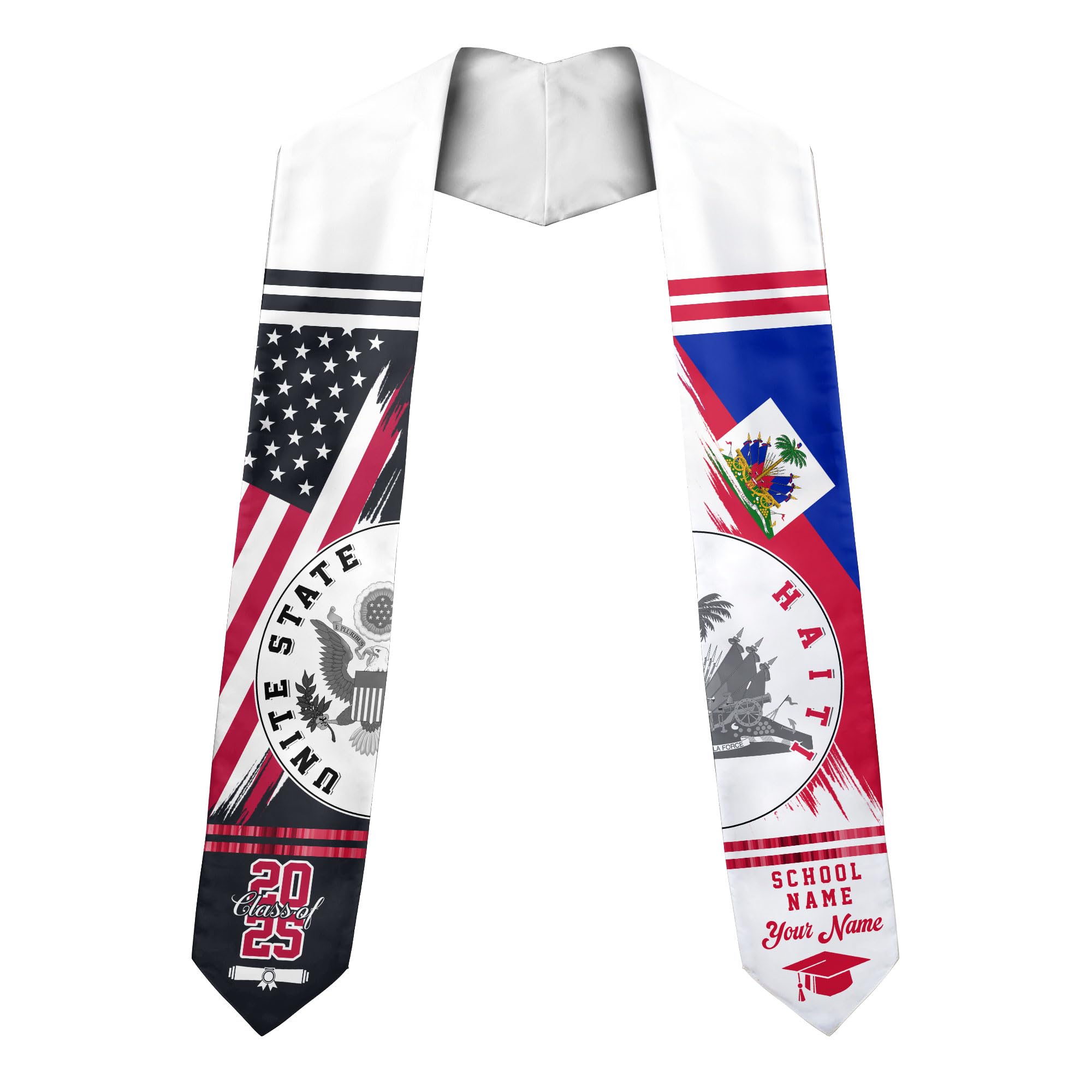 MonkeyVan Personalized Haiti Graduation Stole Sash 2025, Haitians American Flag Graduation Sash, Graduation Stole Haiti Gifts Ht 7