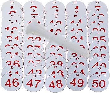 ONLYKXY Plastic Number Tag 1-50 Numbered Marking Identification Hang Tags Luggage Labels ID Tag with Rings for Organized Coded Key Box Cabinet Plant Coding Tag White