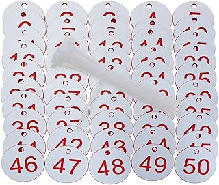 ONLYKXY Plastic Number Tag 1-50 Numbered Marking Identification Hang Tags Luggage Labels ID Tag with Rings for Organized Coded Key Box Cabinet Plant Coding Tag (White)
