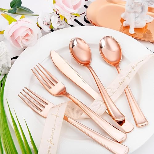 Vista 44 de Liacere Paquete de 30 cubiertos de plástico dorado – Utensilios de plástico dorado de alta calidad – Incluye 30 tenedores, 30 cuchillos, 30 Oro