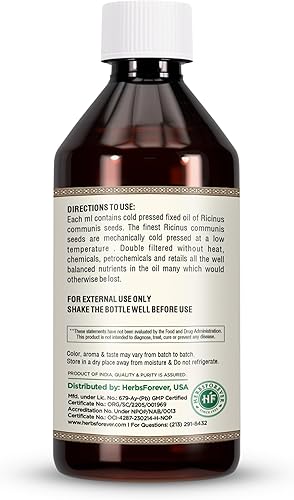 Miniatura 2 de Herbsforever Aceite de ricino  Aceite de semillas de Ricinum Communis  Mantiene la piel, el cabello, las pestañas y las cejas saludables  Aceite