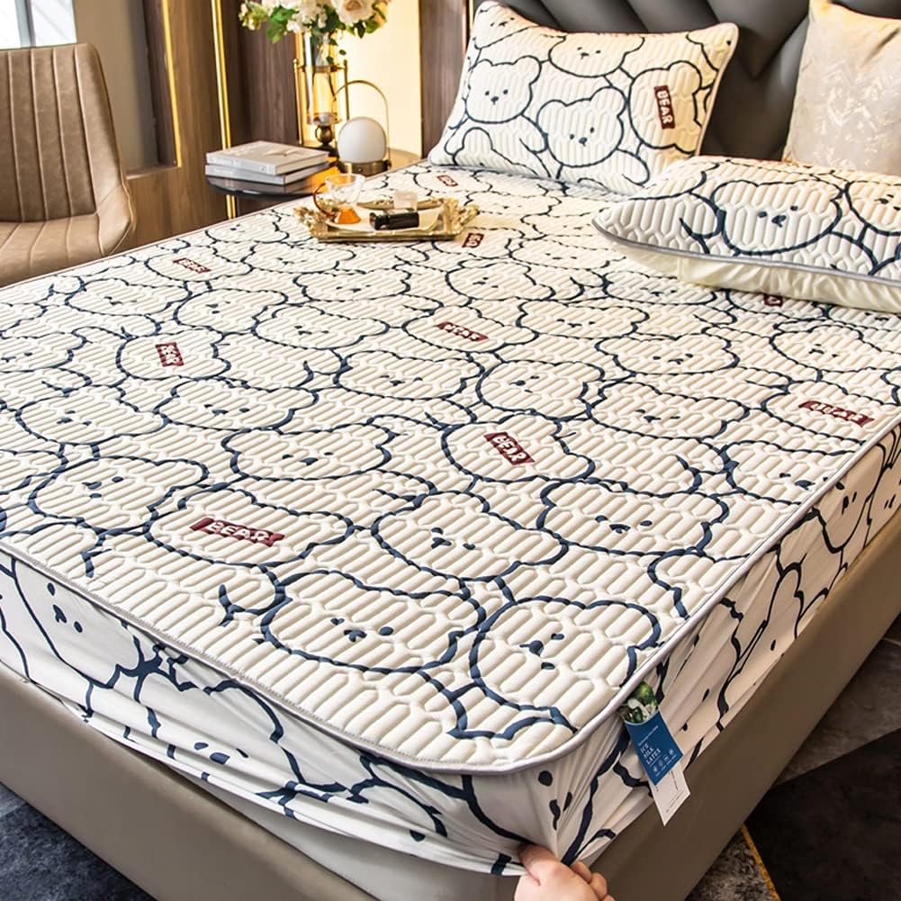 Latex Mat Three-piece Bed Sheet All-Inclusive Ice Soft Household Folding Cartoon(1.8m Bed)