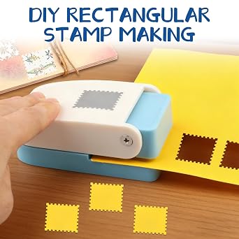 Rectangular Postage Stamp Punch 1X0.8 inch Stamp Square Paper Punchs Cutter Portable Lever Action Craft Hole Puncher for Paper Crafting Card Making Scrapbooking DIY Tab Making Arts Crafts