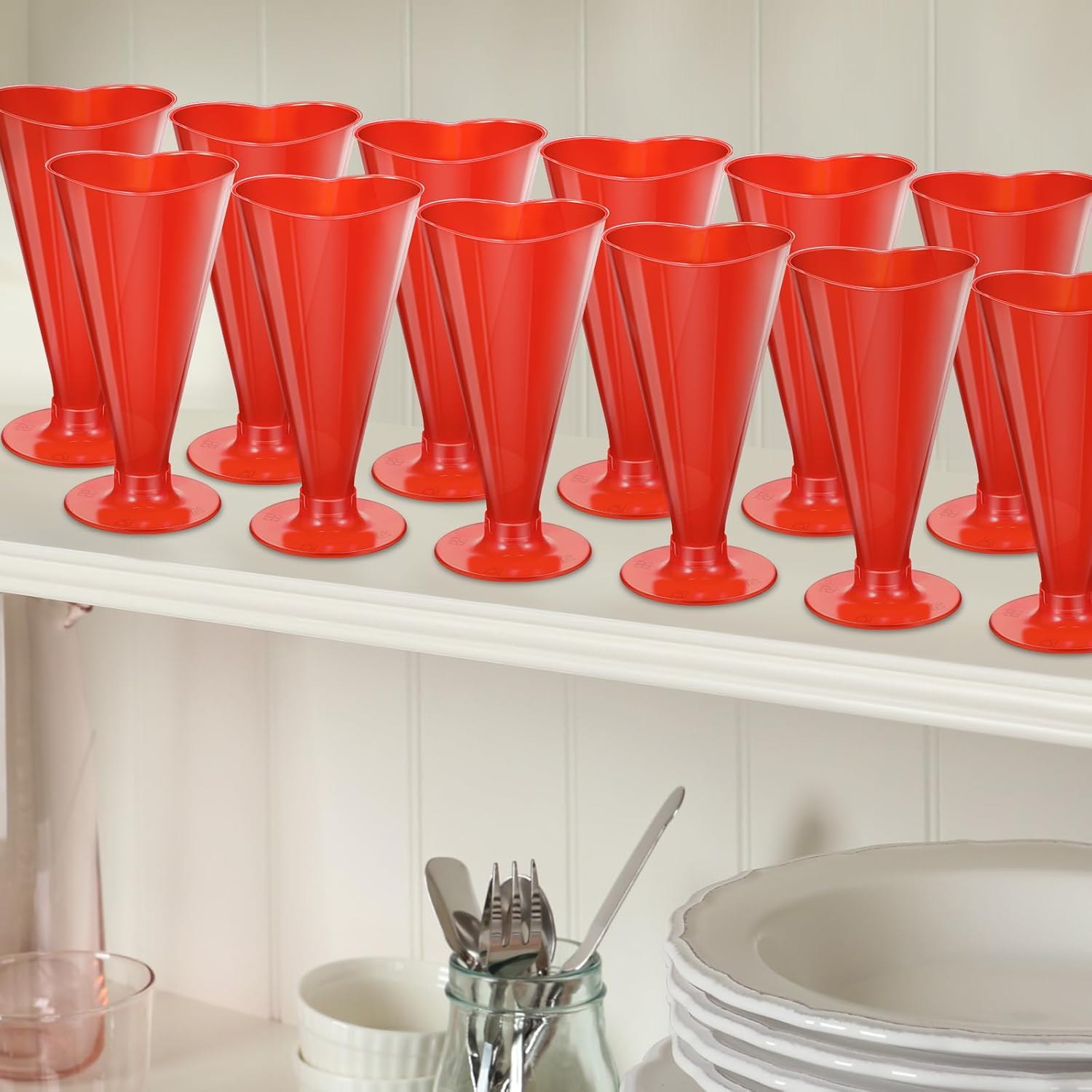 25 Pcs Valentine's Day Cups Valentine Shot Glasses 5.6 oz Heart Shaped Champagne Flutes Disposable Plastic Pink Red Heart Wine Glasses Cocktail Drinking for Birthday Wedding Party (Red) - Image 7