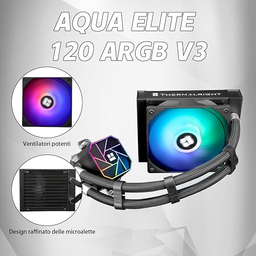 TR AQUA ELITE 120 V3, 120mm ARGB PWM FAN with S-FDB bearings, efficient PWM controlled pump, for AMD/AM4/AM5, Intel LGA1150/1151/1200/2011/1700, (AE120 V3) - 2
