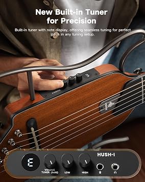 Donner HUSH-I Evo2 Silent Headless Beginner Travel Guitar with Detachable Frame, Natural