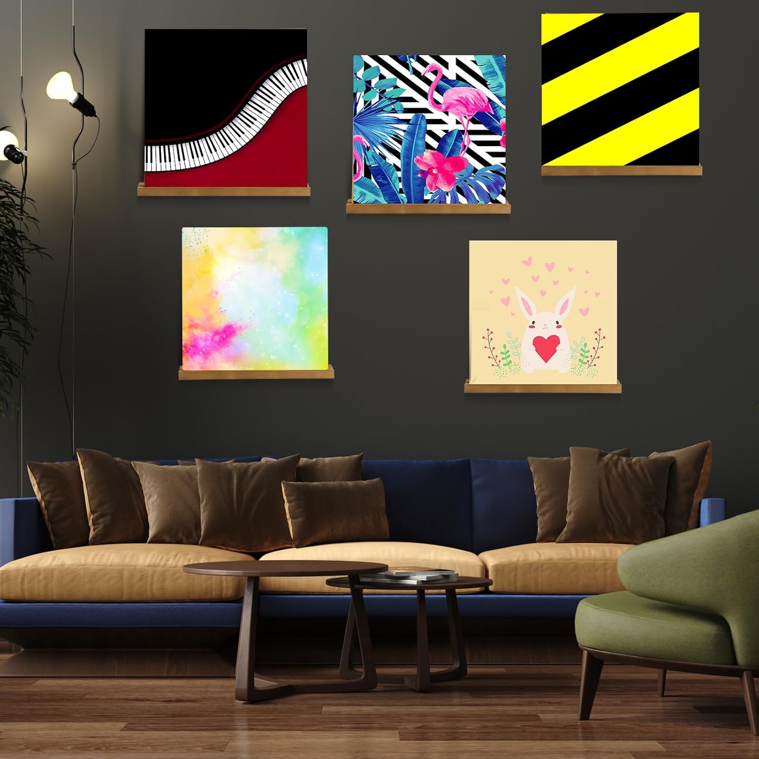 Amyhill 12 Pieces Wall Mount Vinyl Record Holder Display & Solid Wood Stand