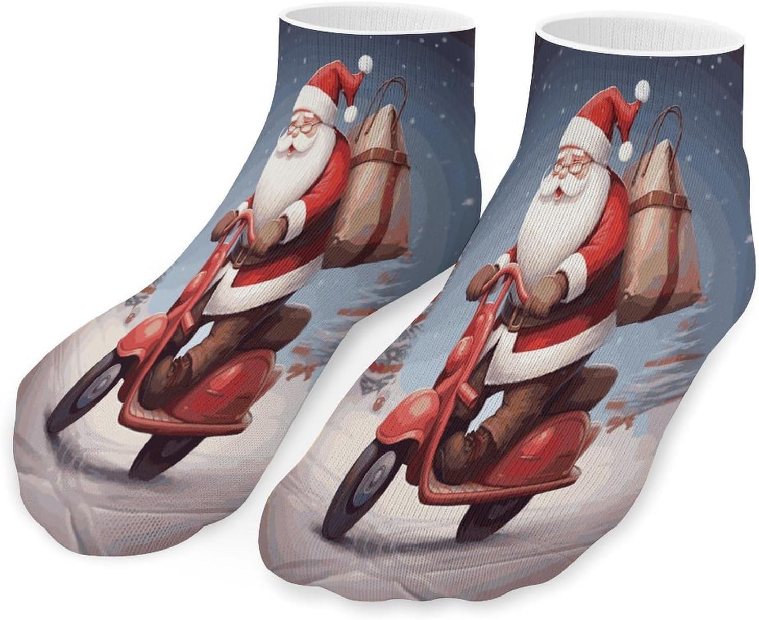 Santa Claus on Scooter Ankle Socks for Men Women 5 Pairs | Comfortable Casual Low Cut Socks, Lightweight No Show Breathable Athletic Socks, Soft Mini Crew Socks for All Seasons