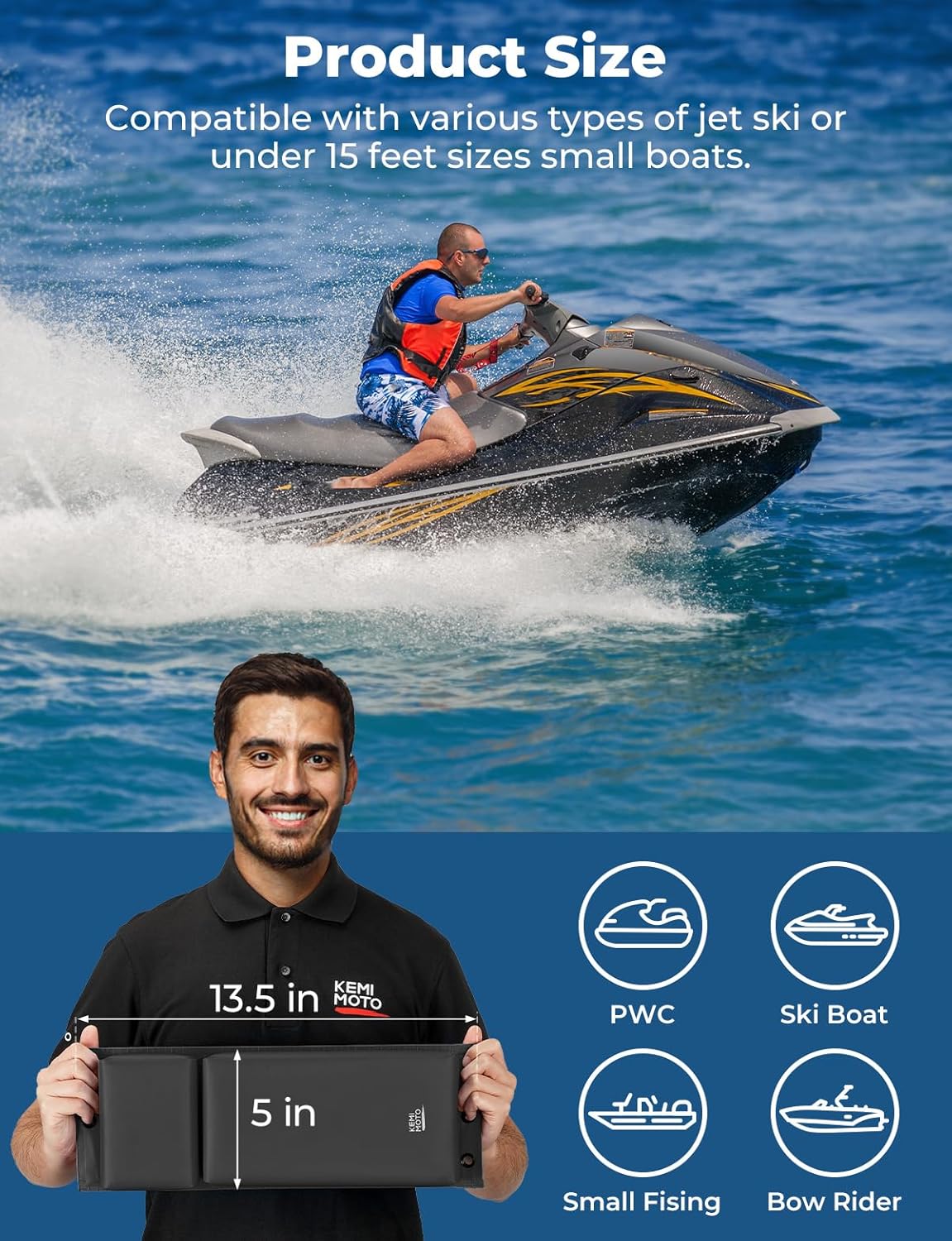 KEMIMOTO PWC Jet Ski Bumpers, Boat Bumpers for Docking, Folding Design Fenders with Length 13.5in, Jet Ski Accessories