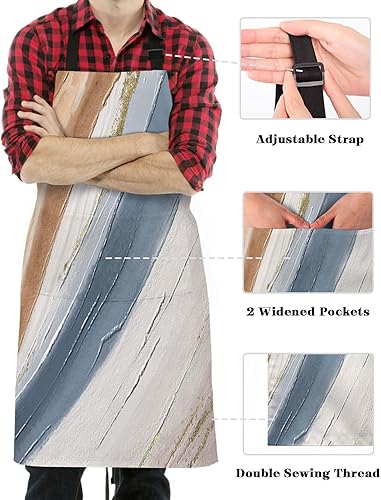 Miniatura 3 de Brown Blue White Bib Aprons with Pockets Waterproof, Adjustable Apron for Men Women Modern Oil Painting Abstract Art Aesthetics