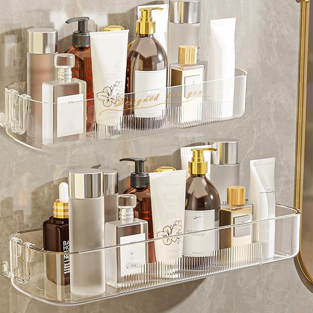 Halyuhn Acrylic Bathroom Shelves 2Pack 14 Clear Adhesive Shower Shelves for Bathroom Wall Decor and Storage No Drilling