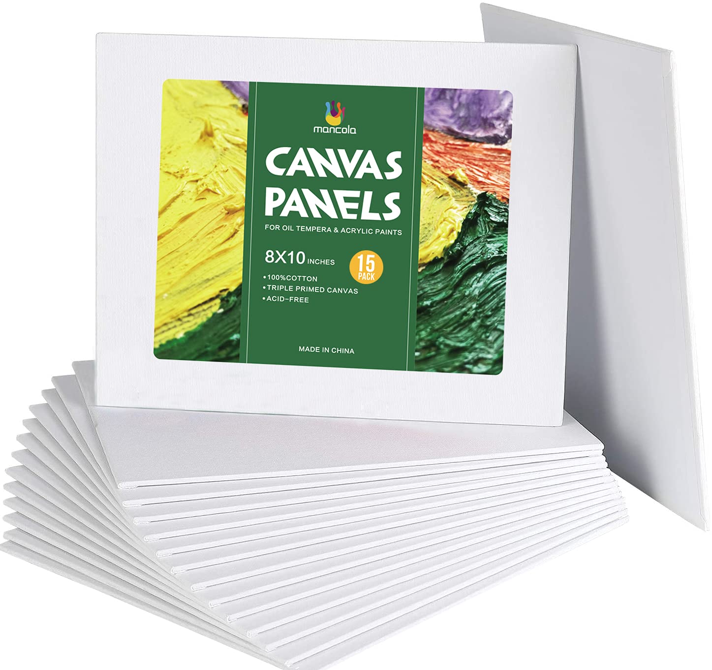 Mancola Artist Painting Canvas Panels 8x10 Inch / 15 Pack Triple