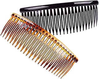 Fodattm 4PCS Large 5 Inch 24 Teeth French Side Hair Combs Clips - Black Brown Plastic Grips for Women Men Weddings Proms