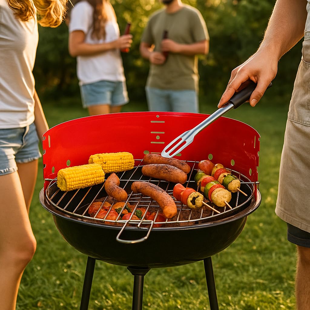 Barbecue a Carbonella ECO – Ø 35 cm x 45 cm h – In Acciaio Verniciato con Griglia Cromata Regolabile e Paravento – Compatto, Leggero, Facile da Montare – Lemag SRL