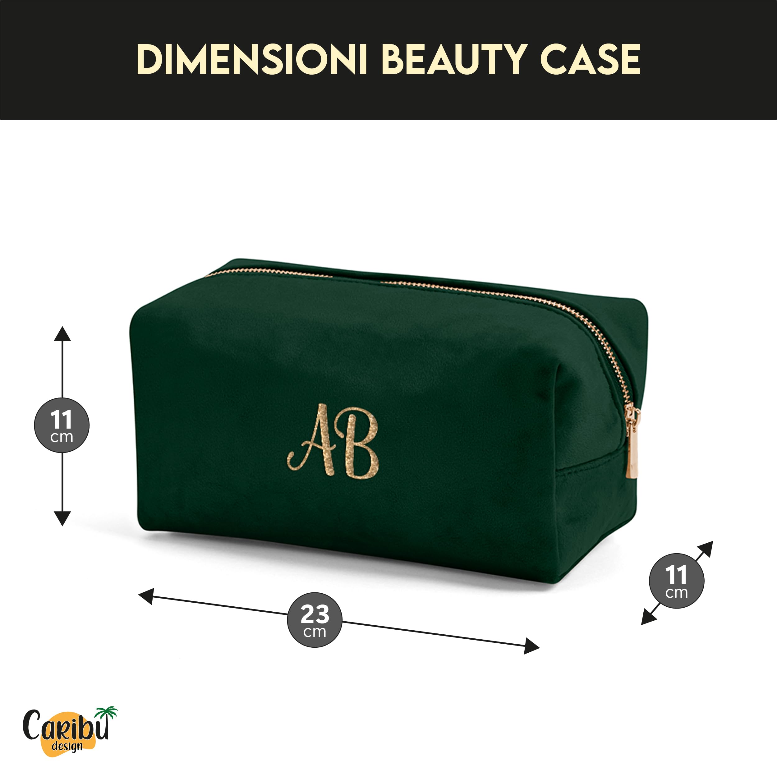 Beauty Case in Velluto Personalizzato con Nome Iniziali Testo - Borsa per Trucchi Cosmetica Accessori da Casa Viaggio con Cerniera Idea Regalo per Lei Donna (Verde smeraldo, Media)
