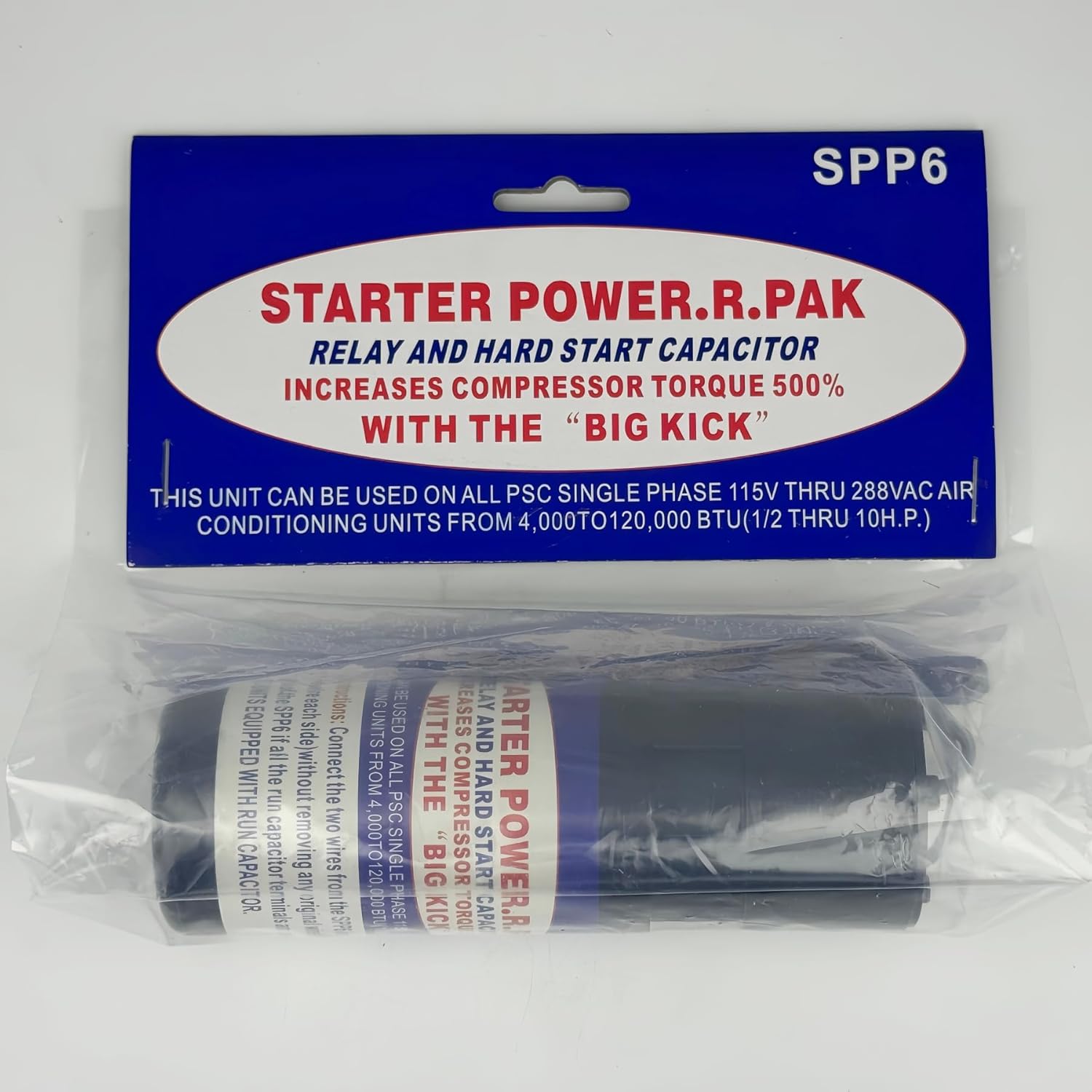 3 Pack SPP6 Hard Start Kit for Air Conditioners Universal 115V-288VAC Replacement 4,000 to 120,000 µF - Boosts Compressor Torque by 500% - Compatible with 0.5HP to 10HP Units