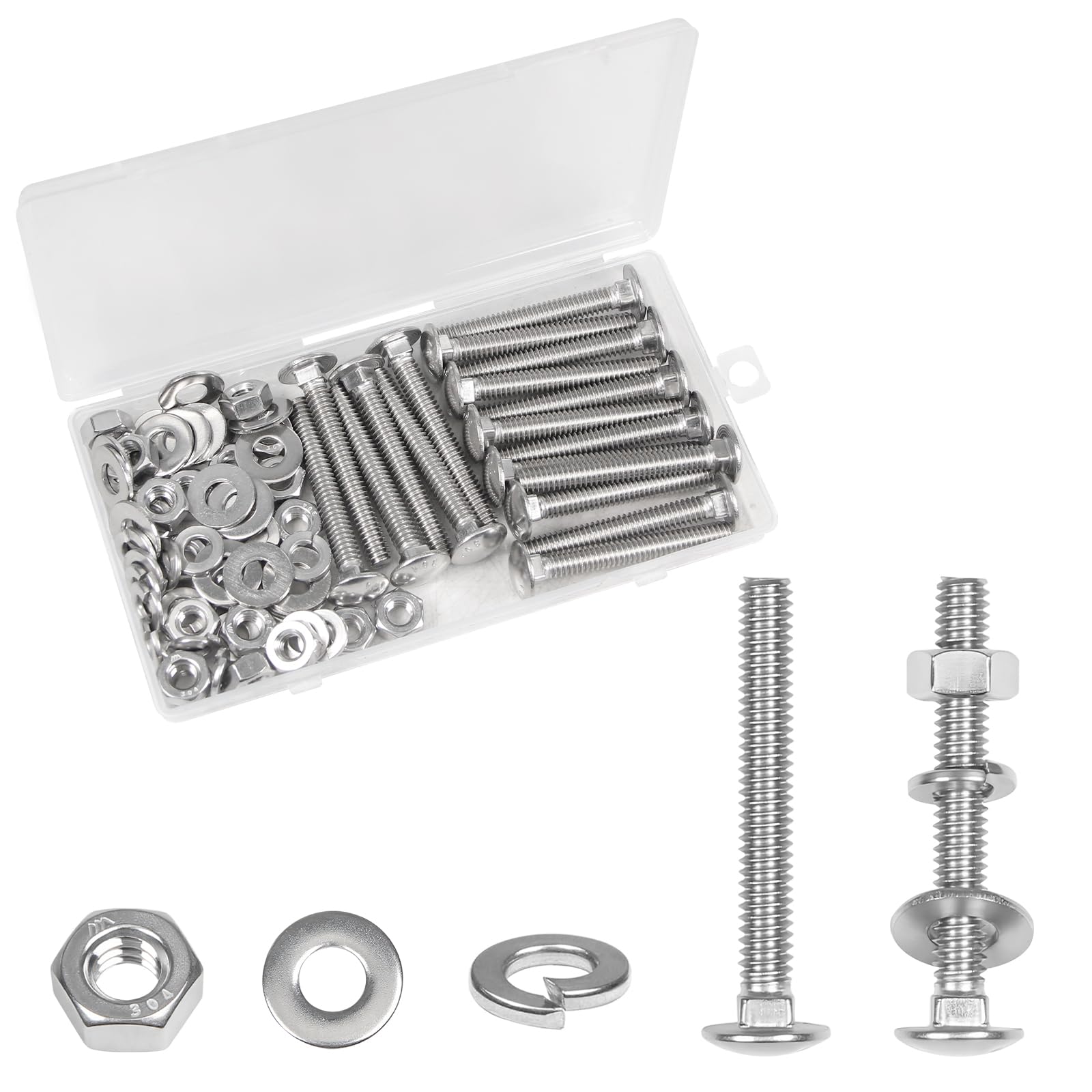 Stainless Steel Carriage Bolts - 10 Sets -10