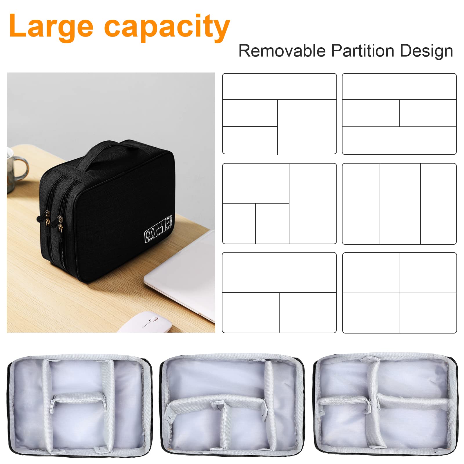 AiQInu Organizer Cavi Borsa da Viaggio Organizzatore Cavi Resistente All'acqua Portatile Porta Cavi Organizer per Caricatore, Chiavetta USB, Auricolare, Power Bank, Hard Disk, Scheda SD