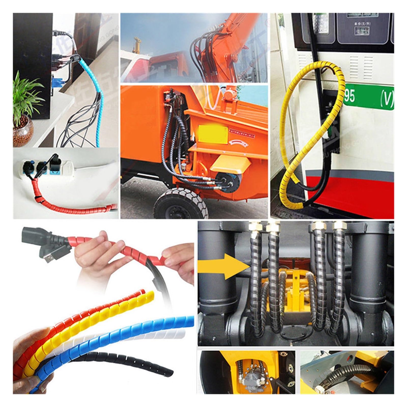 Spiral Wrap Cable Tube Tidy Osłona kablowa spiralna wielokolorowa, średnica wewnętrzna 8-60 mm, długość 1/2/5 m(Giallo,ID 45MM-5 METERS)