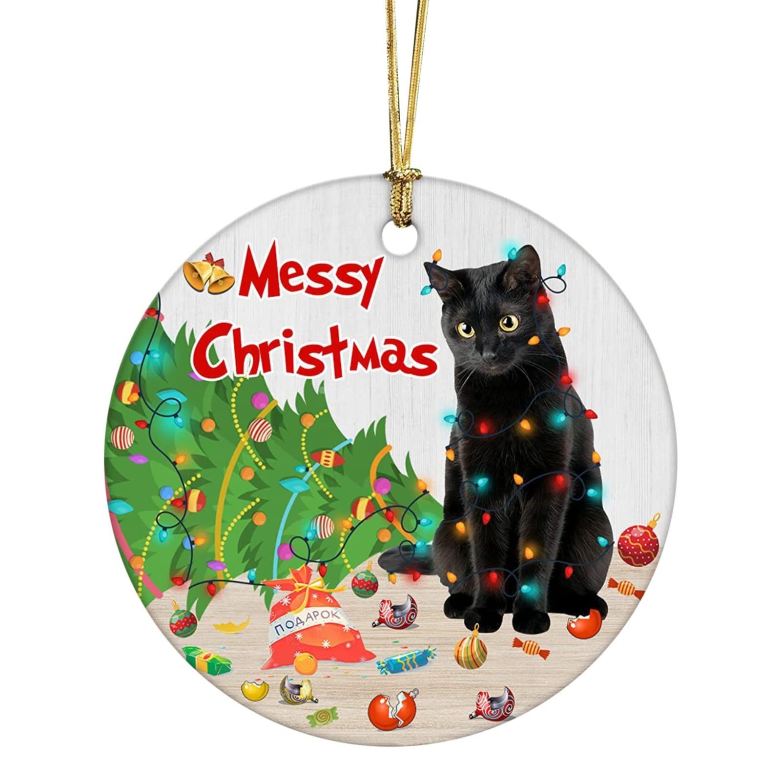 Adorno de Navidad de acrílico vintage, 1 unidad, divertido árbol de Navidad, decoraciones únicas de Navidad para árbol, familia de gatos negros, adorno de Navidad personalizado para césped occidental