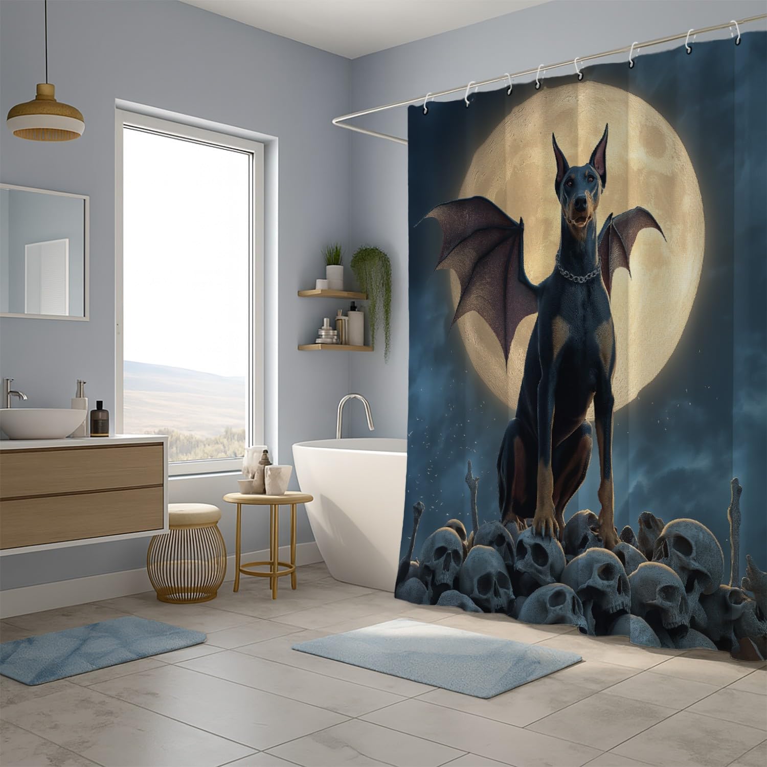 Genérico Zasłona prysznicowa 240 x 200 cm, 1 sztuka, miękka mikrofibra, wodoodporna i odporna na pleśń, zmywalna, do łazienki lub wanny, z oczkami i haczykami, węgiel drzewny, Fantastyczne skrzydła