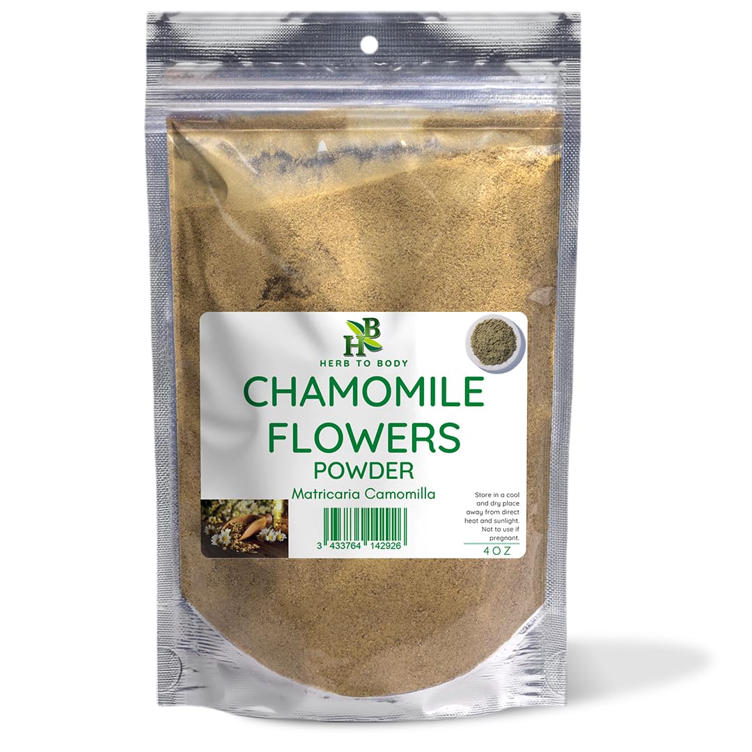 Herb To Body Dried Chamomile Flowers Powder – 4oz, Wildcrafted Matricaria Camomilla Powder for Chamomile Tea, Herbal Tea, Ingredient for Baking, Infusions, and DIY Creations