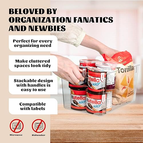 Miniatura 5 de Contenedores de almacenamiento de plástico transparente, paquete de 6 organizadores grandes de despensa y contenedores de almacenamiento para