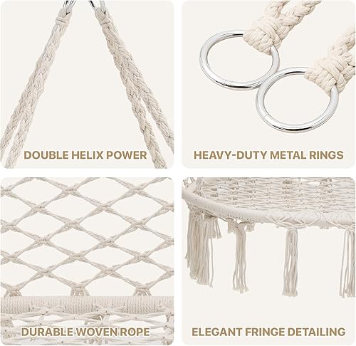 Miniatura 6 de MoNiBloom Silla oscilante doble con 3 cojines para exterior, gran silla colgante de macramé para relajarse en interiores y exteriores, hamaca para