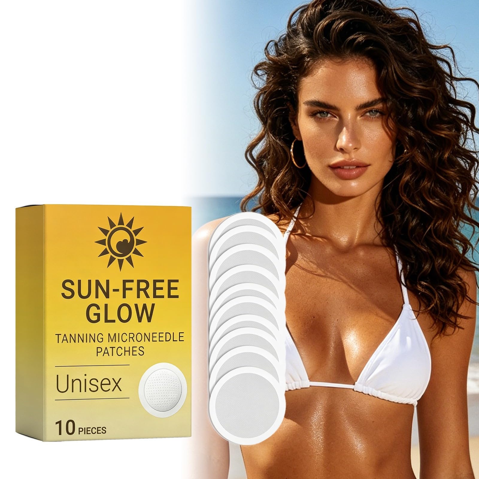 SUN-FREE GLOW TANNING MICRONEEDLE PATCHES, Autoabbronzante per Unisex, Natural Bronze Finish, Even Complexion, Anti-Orange Hue, Hydrating Formula Suits All Epidermis