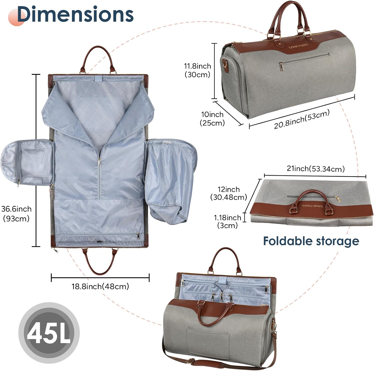 travel inspira Convertible Garment Bag 2 in 1 Carry On Garment Duffle Weekender 45L with Extended Shoe Compartment, Waterproof Nylon, Hanging Hook for Travel Business Men, Army Green - Image 8