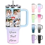 Personalized 40 oz Tumbler with Handle and Straw, Custom Tumbler with Picture, Text, Stainless Steel Travel Coffee Mug Cup, Personalized Gifts For Women Men Birthday Anniversary Wedding Gifts