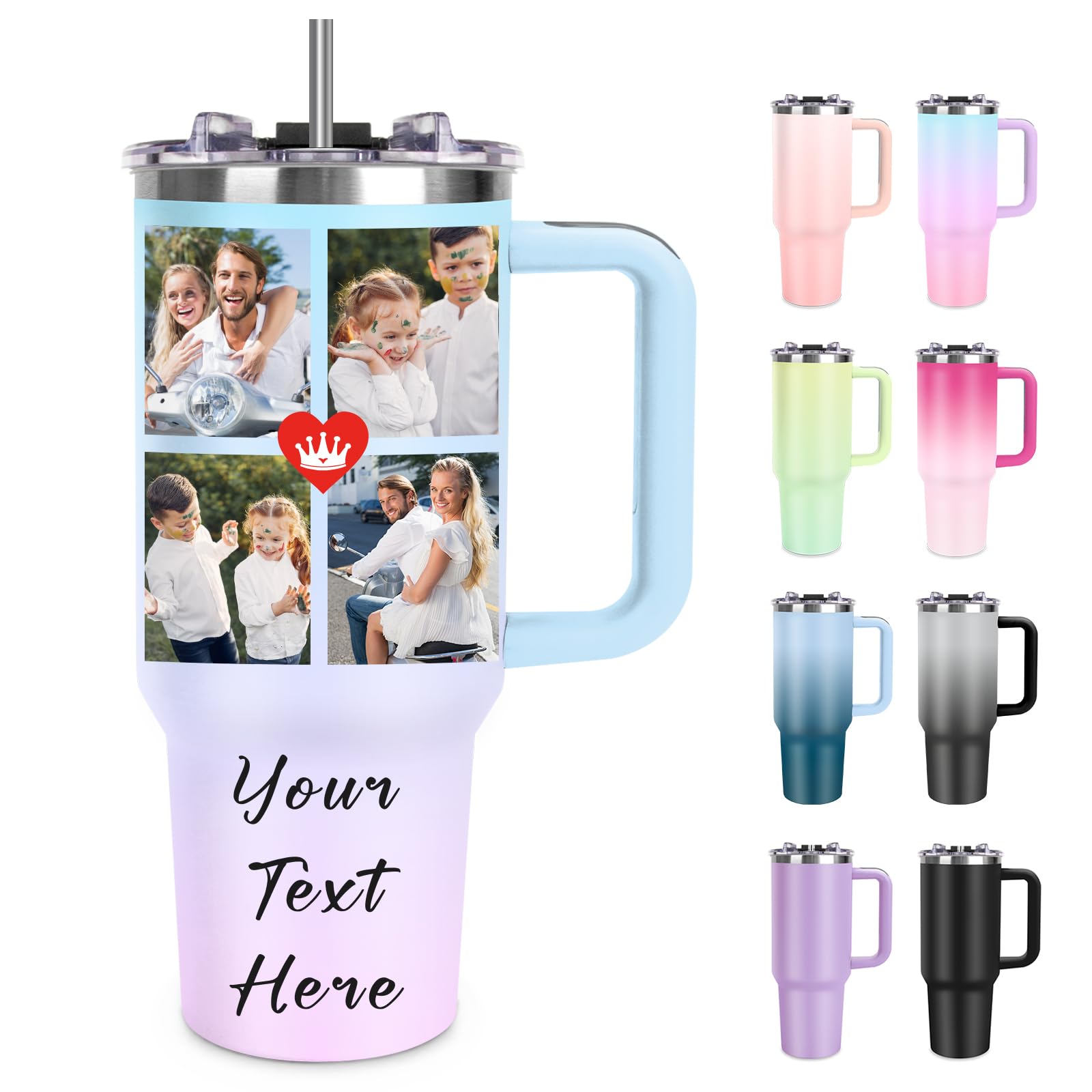 SECOGM 40OZ Personalised Coffee Travel Mug with Photo Logo 40oz/1135ml Gifts for Men Women Birthday Travel Insulated Travel Cup with Straw and Lid-Stainless Steel Travel Mug 40 Oz (4 Photos)