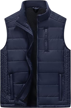 Vcansion Mens Outdoor Casual Stand Collar Padded Vest Coat