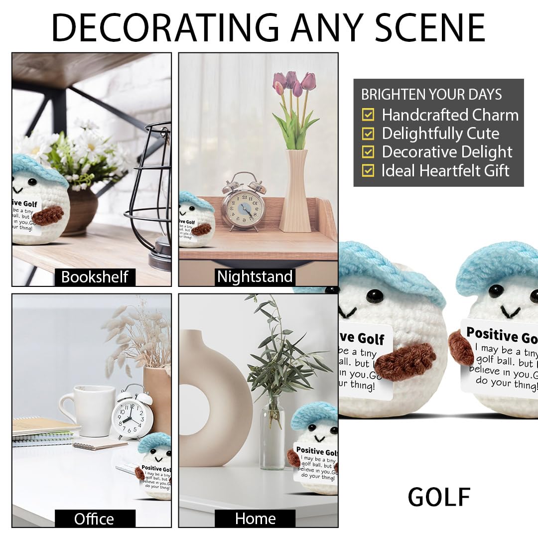 Positive Crochet Doll Golf Gifts for Men Dad Fathers Coach Mini Crochet Golf with Positive Card Father's Day Christmas Birthday Gifts Men Golfers Funny Home Office Desk Decor