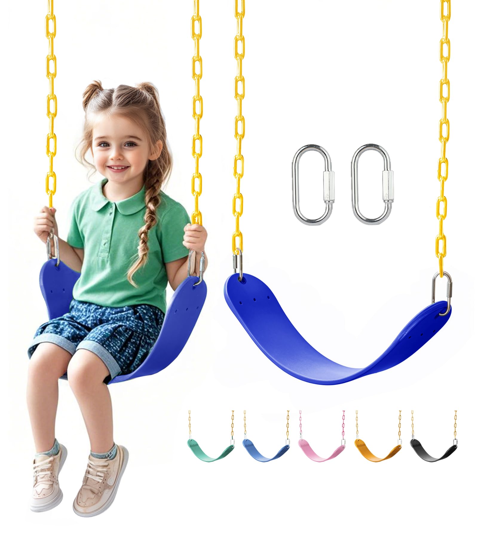 Heavy Duty Swing Seat, 66" Rust-Resistant Chains with 30" PPC-Coated Section, Swing Set Accessories Replacement with Quick Links, Kids Swings Supports