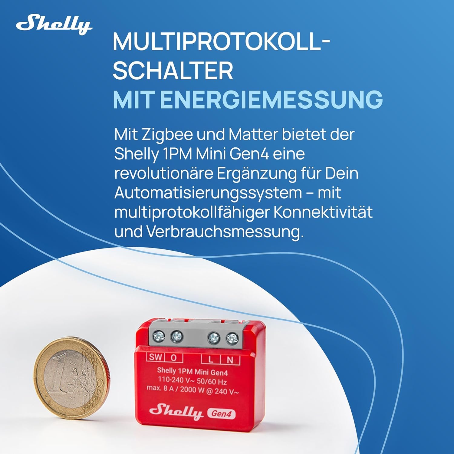 Shelly 1PM Mini Gen4, relé inteligente controlado por WLAN, 1 canal, 8A, medición de potencia, automatización del hogar, no se requiere Hub, Alexa, Apple HomeKit y Google Home, Zigbee y Matter (4