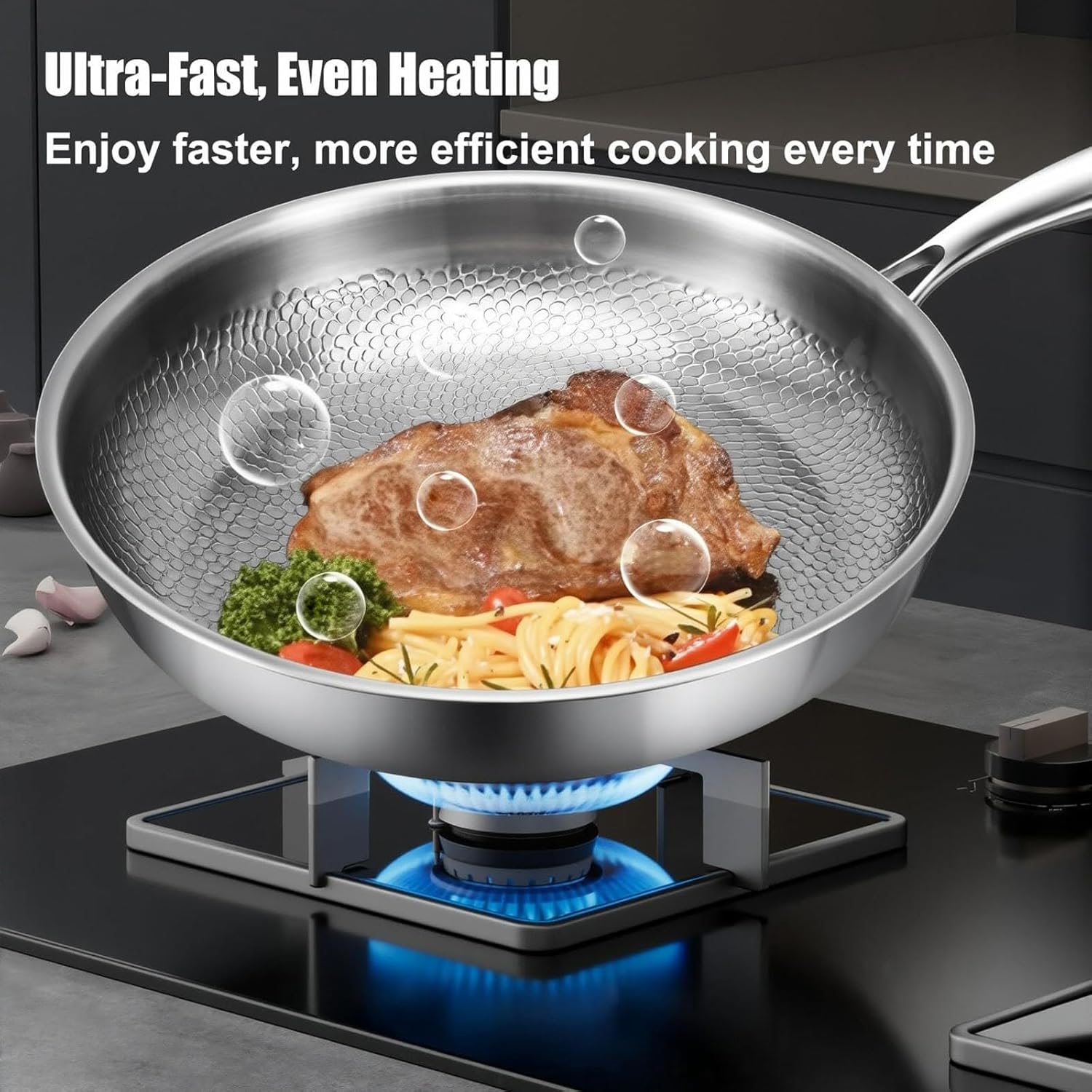 2026 Upgraded Titanium Pan, Pure Titanium Frying Pan with Lid, Scratch-Resistant Non Stick Hammered Pan, Extreme Heat Resistant, Even Heating Compatible Dishwasher Safe (10.23in with lid)