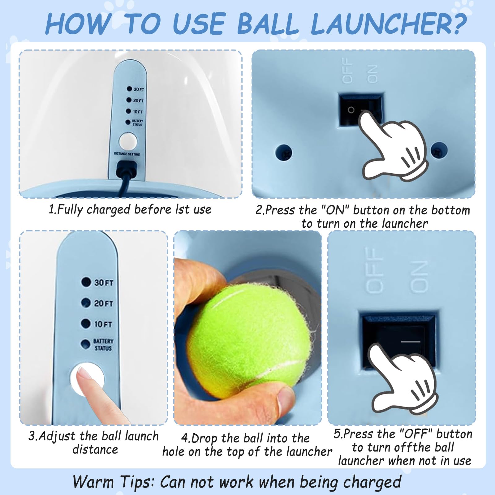 HAMON Lanceur de balles automatique pour chiens, machine à lancer des balles avec 6 balles de tennis, balle interactive pour chiens de petite et moyenne taille, portée de lancer entre 3-9 M