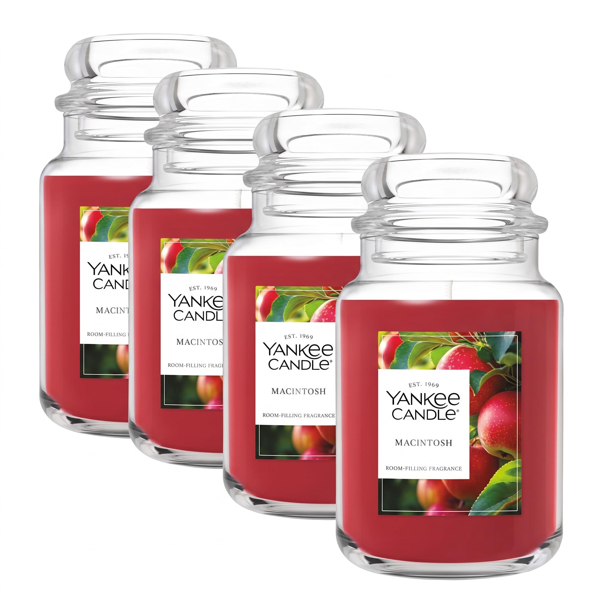 Yankee Candle Macintosh, Fall Scented Candle, 22oz Large Jar with up to 150 Hour Burn Time (Pack of 4)