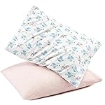 TILLYOU Toddler Pillowcase 2 Pack with Envelope Closure,13 x 18 Silky Soft Microfiber Travel Kids Pillowcase for Boys and Girls, Lucky Pony Peace Dove&Big Pink Flower