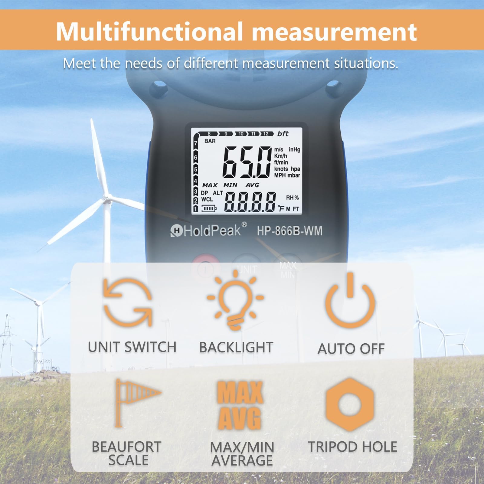 Digitaler Windmesser Anemometer Handheld für Windgeschwindigkeit Temperatur Feuchtigkeit Drohnenflug HVAC