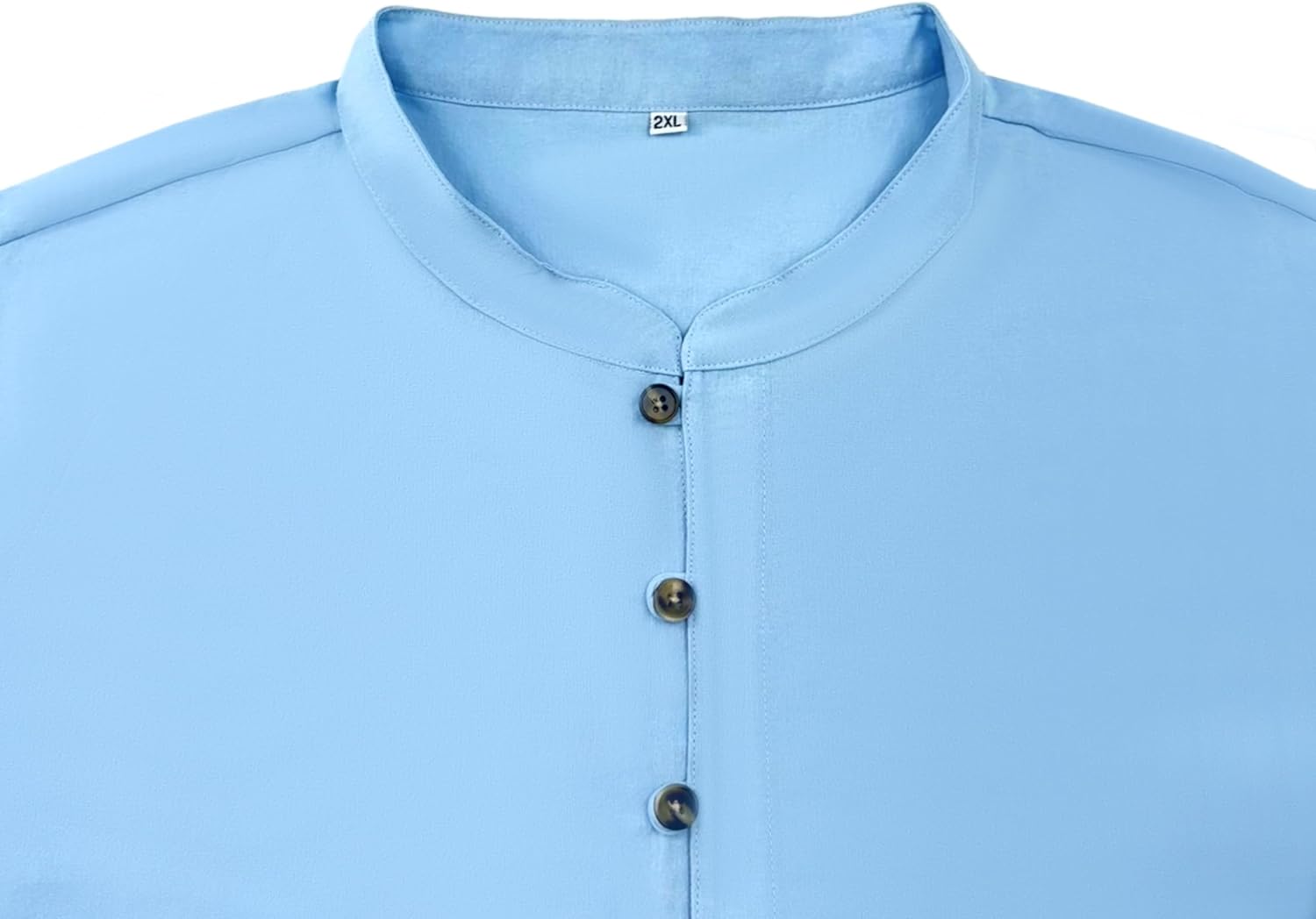 Mens Henley Shirts Casual T Shirt Long Sleeve Banded Collar Button Down Vintage Beach Tops - Image 2