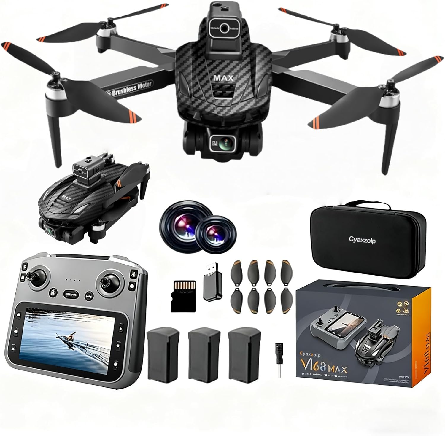 Drone with 8K Camera Drones for Adults ,Cyaxzolp 4.5-inch LCD High-definition Large Display Screen Remote Control Quadcopter,3 Batteries, 5G HD Brushless GPS Drone Auto Return, Obstacle Avoidance (Carbon fiber Black)