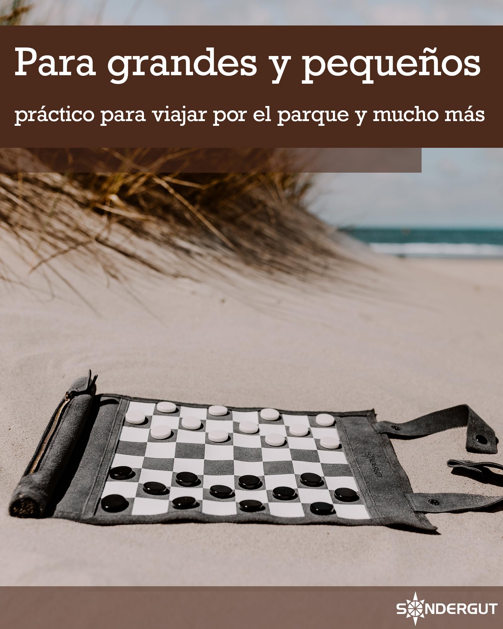 Sondergut - Chess/Checkers Roll-Up Travel Set Leathe