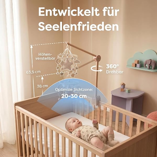 Mobile Halterung Holz für Babybett, Mobile Halterung Wickeltisch für Kinderzimmer-Dekoration, Angepasst Mobile Halter Gestell Stange für Aufhängung Windspiele Bettglocke, Baby Bett Spielzeuge - 3