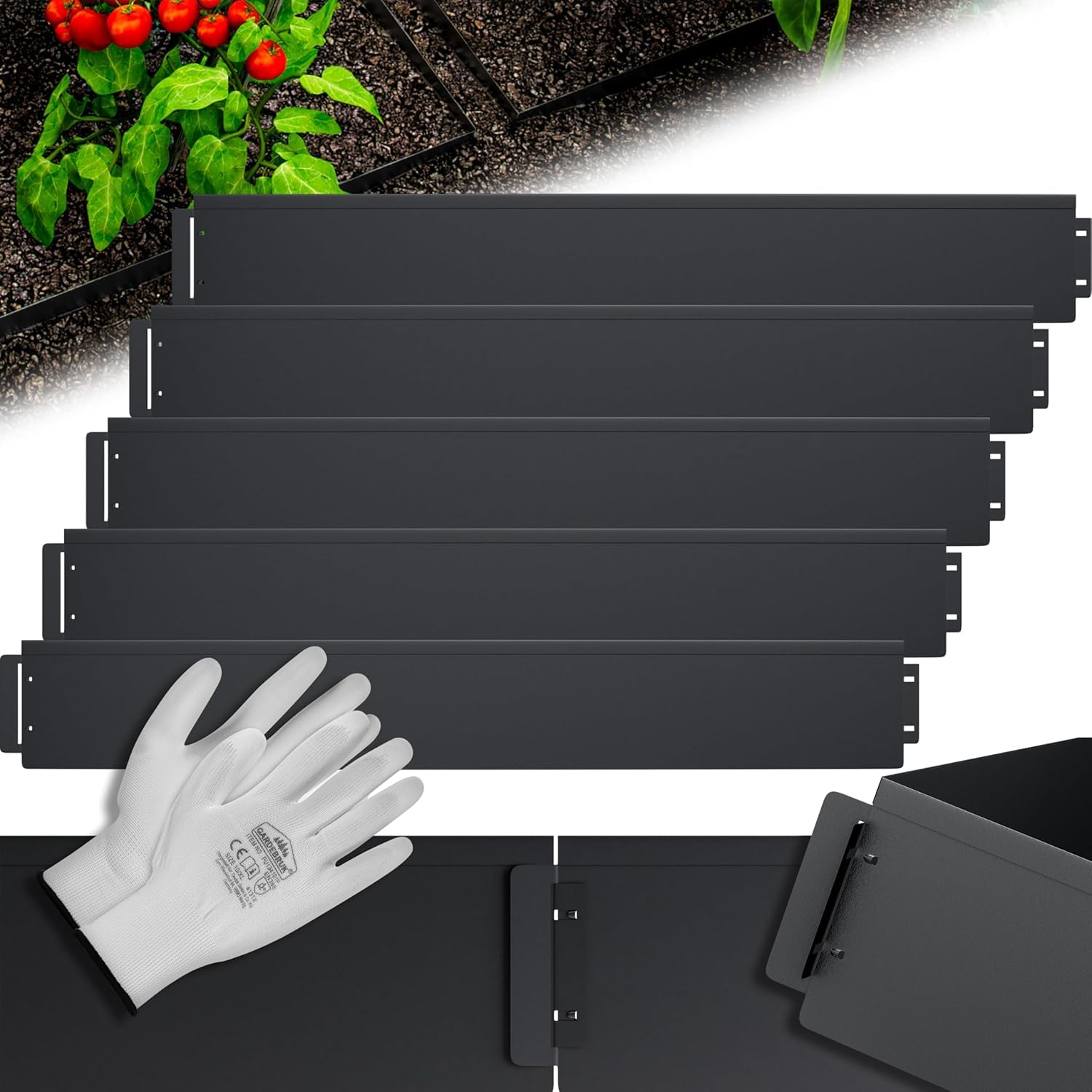 GARDEBRUK® Galvanised Metal Lawn Edging | 100x18cm Per Sheet | Robust & Flexible | Garden, Driveway, Path, Grass, Flower Border Bed Edge Sheets Divider | 5m Long | 18cm High | Black