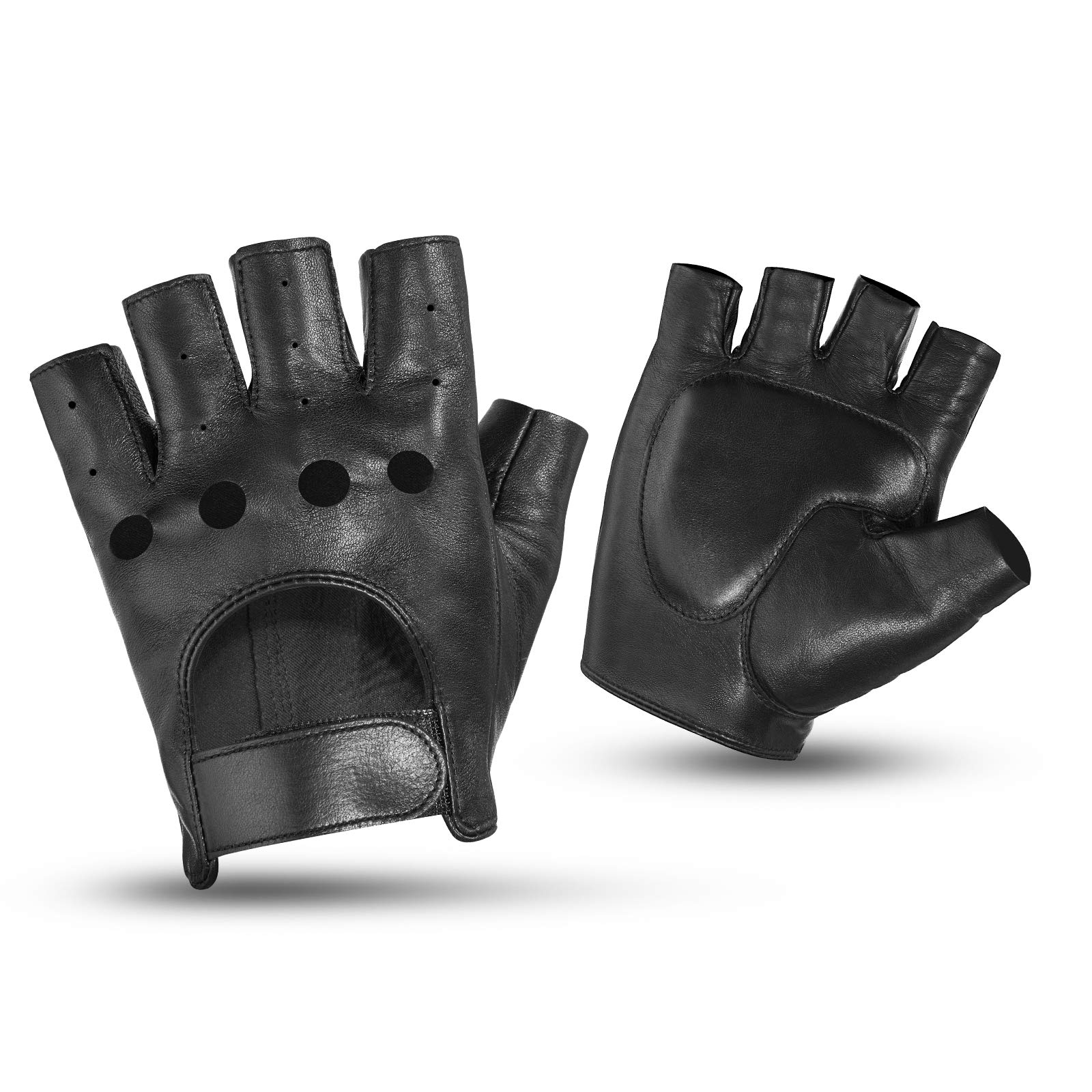 KEMIMOTO Fingerless Sheepskin Leather Motorcycle Gloves Half Finger Riding and Driving Gloves for Men and Women