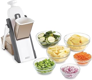 Dash Safe Slice Mandoline Slicer - Compact Foldable Safe Hands-Free Slice Dice Julienne 1-8mm - Kitchen Essential Grey