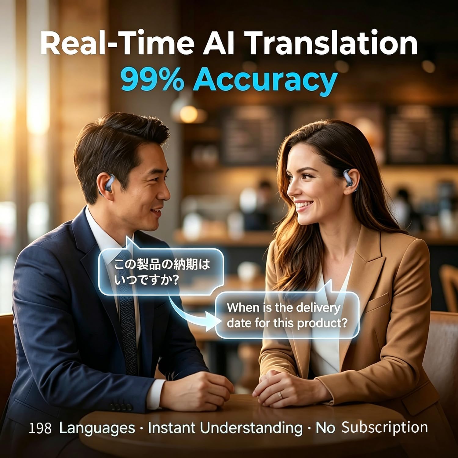 Ai Translation Earbuds, 198+ Languages Two-Way Translator Headphones Real Time, Audifonos Traductores Inglés Español, 4-in-1 Language Translation Earbuds for Travel, Business & Learning - Silver Black image 4