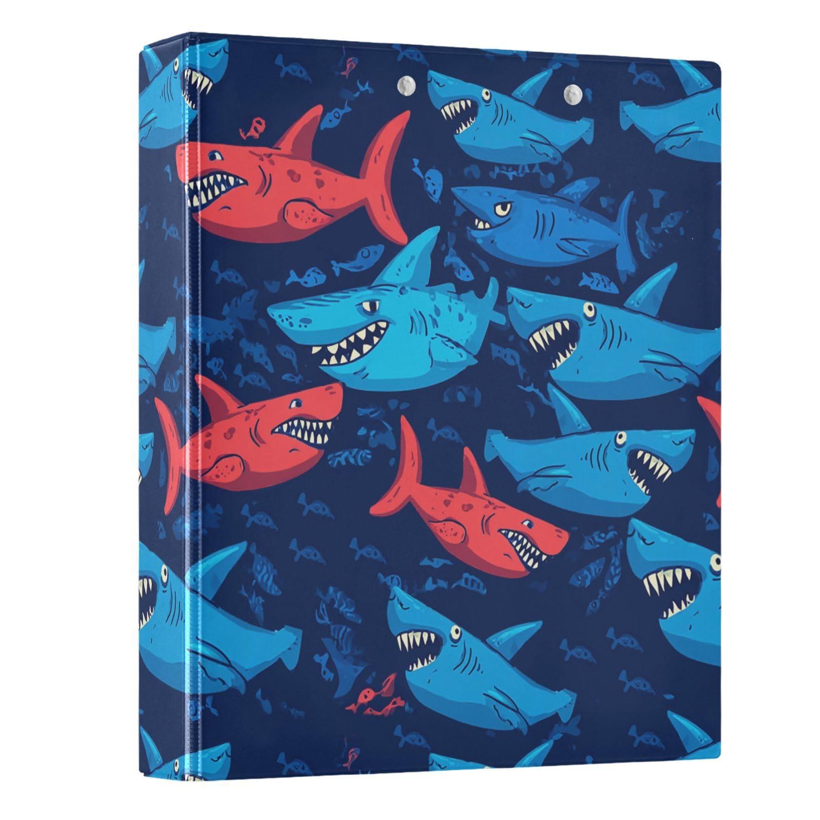 Kcldeci Angry Sharks - Raccoglitore a 3 anelli con copertina rigida, 3,8 cm, 200 fogli, per ufficio, casa, rientro a scuola, confezione da 2